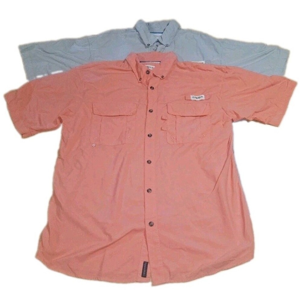 2 Magellan Outdoors Fish Gear Blue white Fishing Shirt Mens Medium M vented